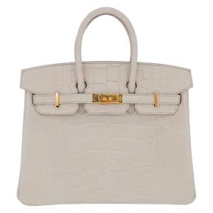1:1 Hermès Replica - Birkin 25 Beton Matte Alligator Gold HW