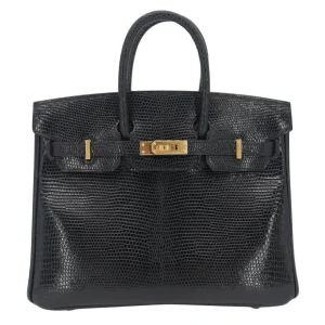 1:1 Hermès Replica - Birkin 25 Black Lizard Gold HW