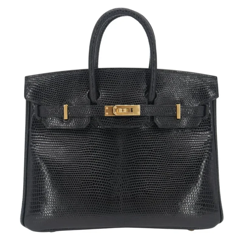1:1 Hermès Replica - Birkin 25 Black Lizard Gold HW