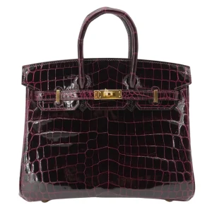1:1 Hermès Replica - Birkin 25 Bordeaux Shiny Niloticus Crocodile Gold HW