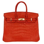 1:1 Hermès Replica - Birkin 25 Orange Poppy Matte Alligator Gold HW