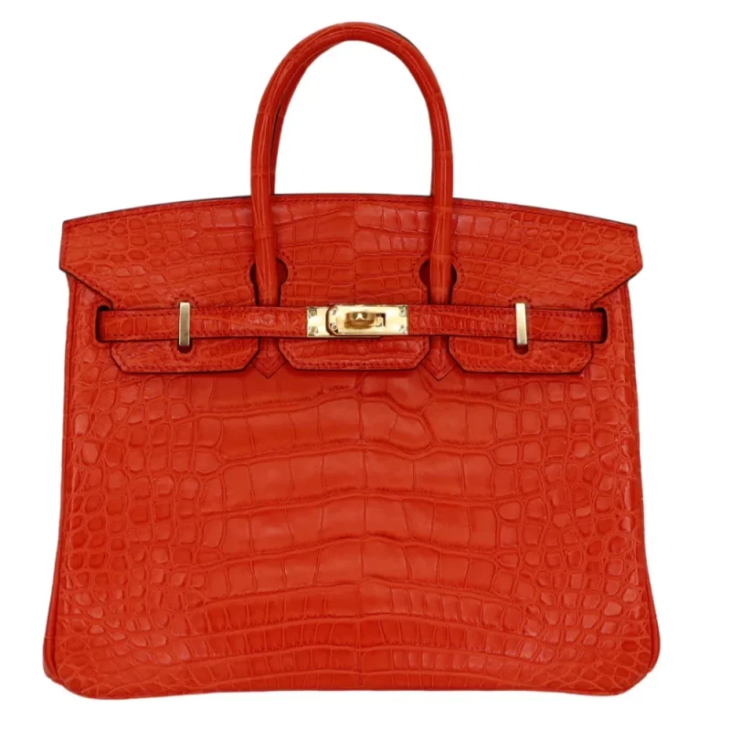 1:1 Hermès Replica - Birkin 25 Orange Poppy Matte Alligator Gold HW