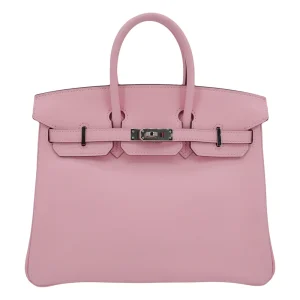 1:1 Hermès Replica - Birkin 25 Rose Sakura Swift Palladium HW