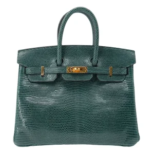1:1 Hermès Replica - Birkin 25 Vert Cypress Lizard Gold HW