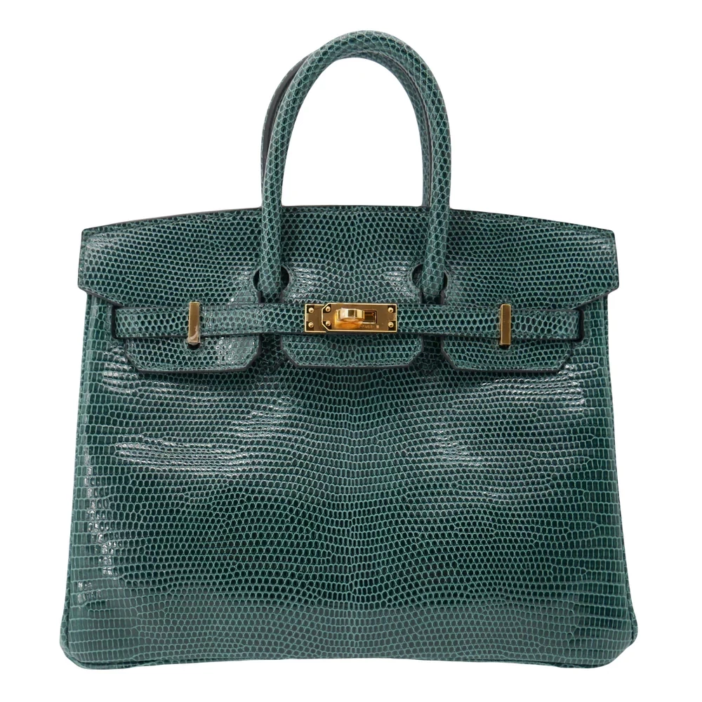 1:1 Hermès Replica - Birkin 25 Vert Cypress Lizard Gold HW
