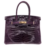 1:1 Hermès Replica - Birkin 30 Amethyst Shiny Porosus Crocodile Gold HW