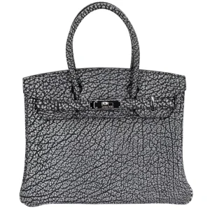 1:1 Hermès Replica - Birkin 30 Black Dalmatian Buffalo Palladium HW