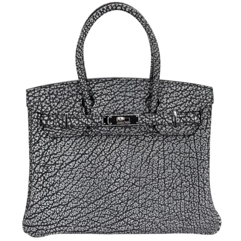1:1 Hermès Replica - Birkin 30 Black Dalmatian Buffalo Palladium HW