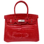 1:1 Hermès Replica - Birkin 30 Braise Shiny Porosus Crocodile Palladium HW