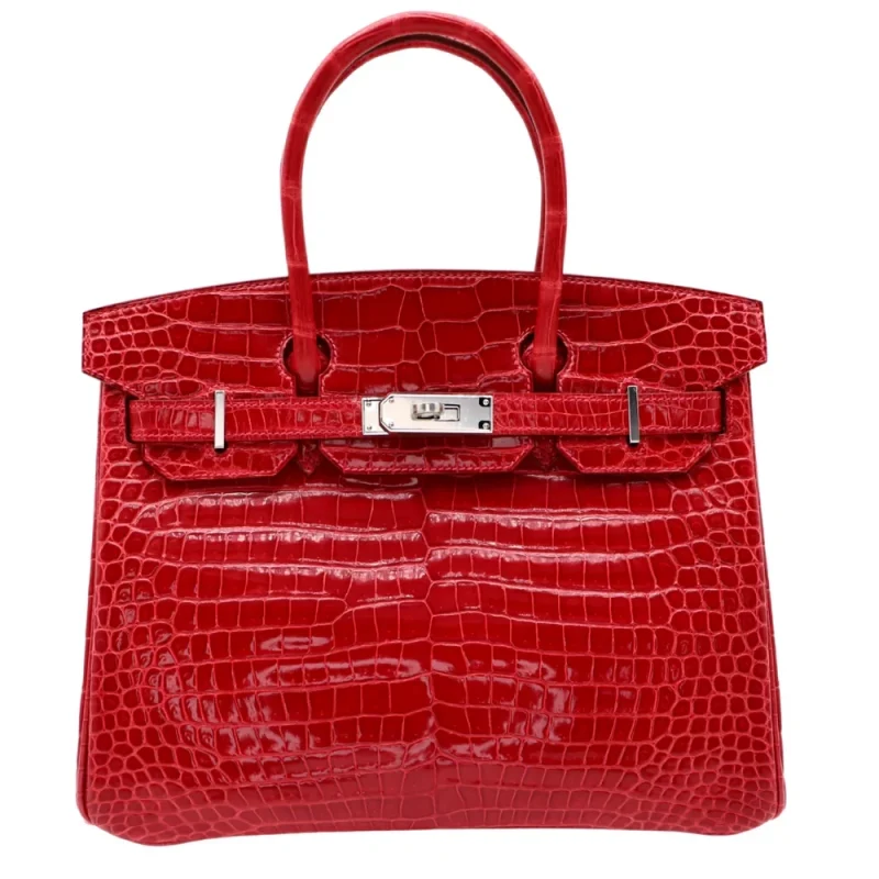 1:1 Hermès Replica - Birkin 30 Braise Shiny Porosus Crocodile Palladium HW