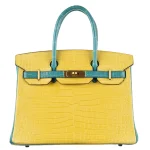 1:1 Hermès Replica - Birkin 30 HSS Mimosa/Bleu Paon Matte Porosus Crocodile Brushed Gold HW