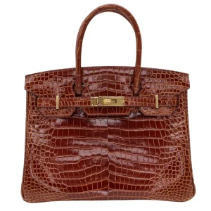 1:1 Hermès Replica - Birkin 30 Miel Shiny Porosus Crocodile Gold HW