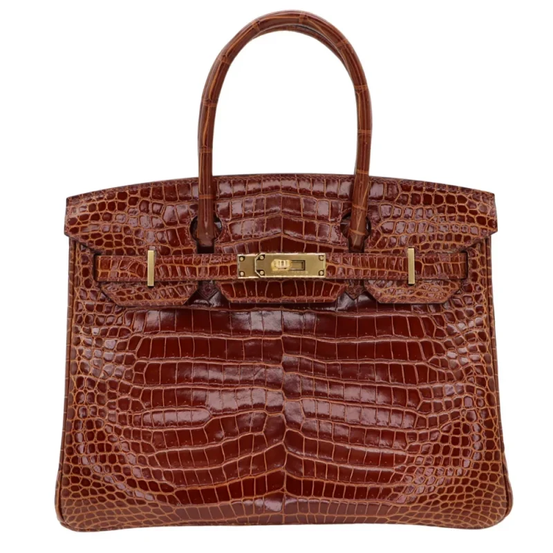 1:1 Hermès Replica - Birkin 30 Miel Shiny Porosus Crocodile Gold HW