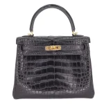 1:1 Hermès Replica - Kelly 25 Retourne Black Matte Alligator Gold HW