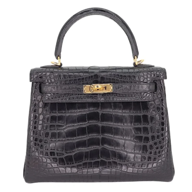 1:1 Hermès Replica - Kelly 25 Retourne Black Matte Alligator Gold HW