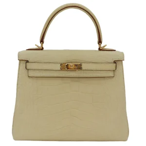1:1 Hermès Replica - Kelly 25 Retourne Vanille Matte Alligator Gold HW