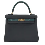 1:1 Hermès Replica - Kelly 25 Retourne Vert Rousseau Togo/ Lizard Gold HW