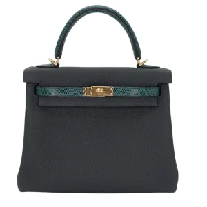 1:1 Hermès Replica - Kelly 25 Retourne Vert Rousseau Togo/ Lizard Gold HW