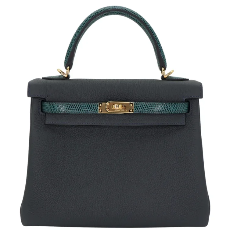 1:1 Hermès Replica - Kelly 25 Retourne Vert Rousseau Togo/ Lizard Gold HW