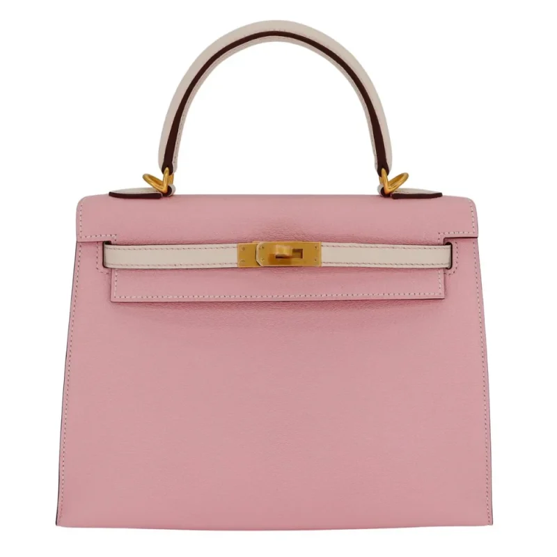 1:1 Hermès Replica - Kelly 25 Sellier HSS Rose Sakura/ Nata Chevre Brushed Gold HW