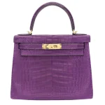 1:1 Hermès Replica - Kelly 28 Retourne Amethyst Matte Alligator Gold HW