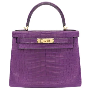 1:1 Hermès Replica - Kelly 28 Retourne Amethyst Matte Alligator Gold HW