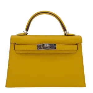 1:1 Hermès Replica - Kelly II Sellier Mini Jaune De Naples Epsom Palladium HW