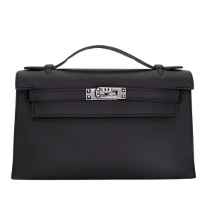 1:1 Hermès Replica - Kelly Pochette Black Swift Palladium HW