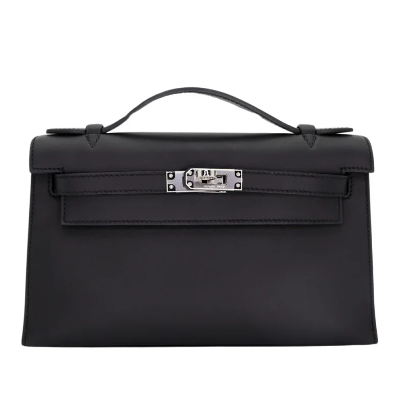 1:1 Hermès Replica - Kelly Pochette Black Swift Palladium HW