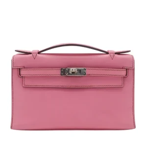 1:1 Hermès Replica - Kelly Pochette Bubblegum Swift HW