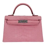 1:1 Hermès Replica - Mini Kelly II Bubblegum Matte Alligator Palladium HW