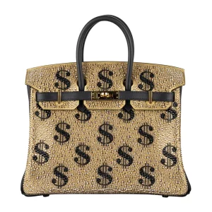 Artisan-Grade Hermès Dupes - Birkin 25 Customized Gold Moneybags Swarovski Crystal Gold HW