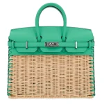 Artisan-Grade Hermès Dupes - Birkin 25 Picnic Menthe Swift/Osier Wicker Palladium HW