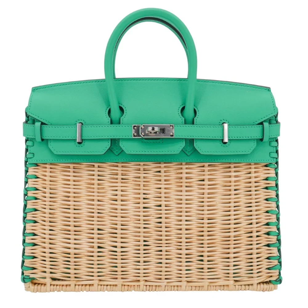 Artisan-Grade Hermès Dupes - Birkin 25 Picnic Menthe Swift/Osier Wicker Palladium HW
