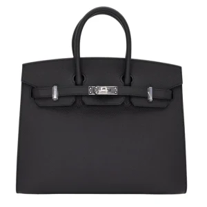 Artisan-Grade Hermès Dupes - Birkin 25 Sellier Black Epsom Palladium HW