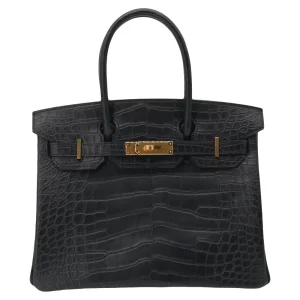 Artisan-Grade Hermès Dupes - Birkin 30 Black Matte Alligator Gold HW