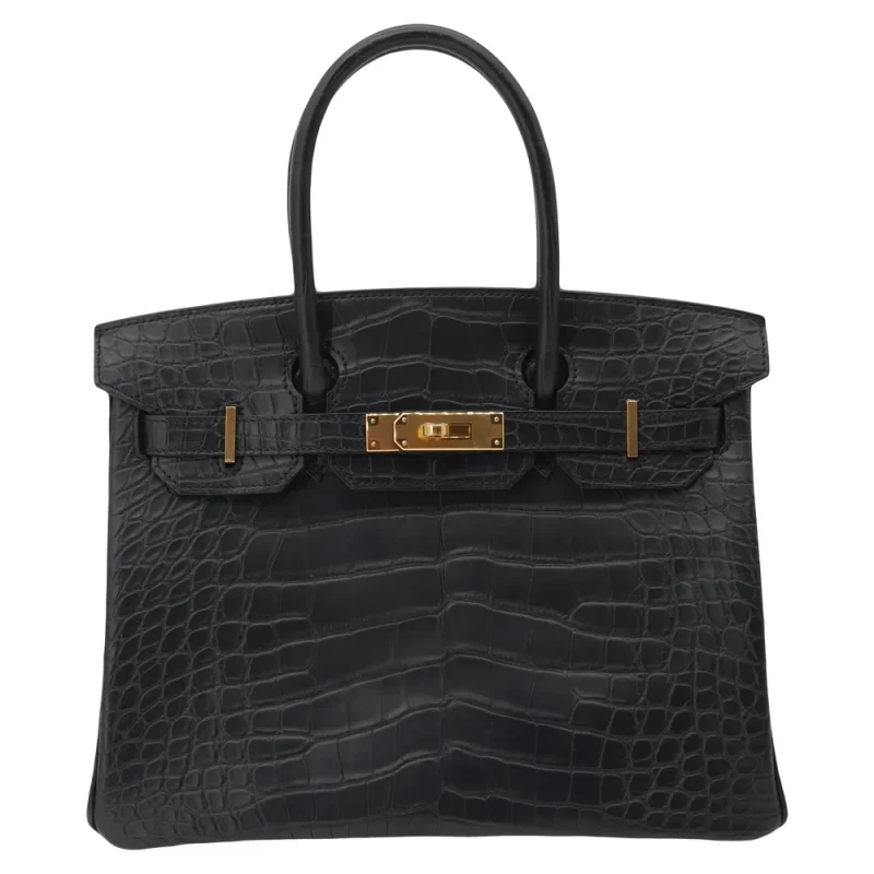 Artisan-Grade Hermès Dupes - Birkin 30 Black Matte Alligator Gold HW