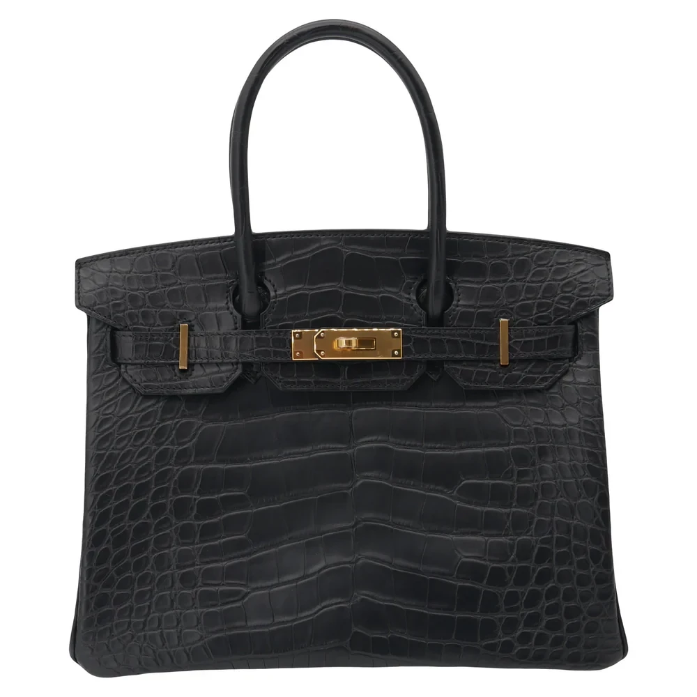 Artisan-Grade Hermès Dupes - Birkin 30 Black Matte Alligator Gold HW