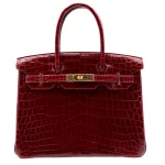 Artisan-Grade Hermès Dupes - Birkin 30 Bordeaux Shiny Niloticus Crocodile Gold HW