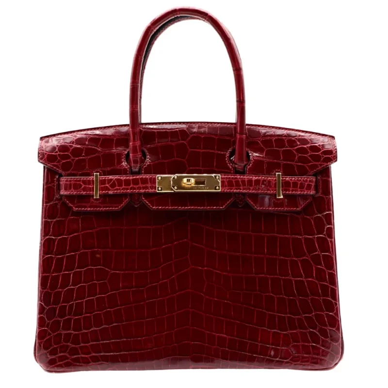 Artisan-Grade Hermès Dupes - Birkin 30 Bordeaux Shiny Niloticus Crocodile Gold HW