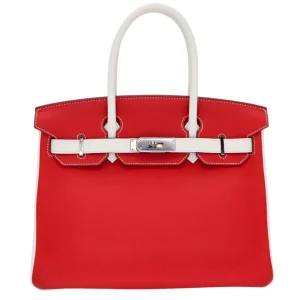 Artisan-Grade Hermès Dupes - Birkin 30 HSS Rouge Casaque/White (Blanc) Clemence Palladium HW