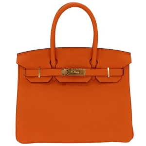 Artisan-Grade Hermès Dupes - Birkin 30 Orange Clemence Gold HW