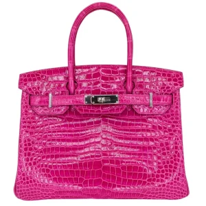Artisan-Grade Hermès Dupes - Birkin 30 Rose Scheherazade Porosus Crocodile Palladium HW