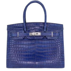 Artisan-Grade Hermès Dupes - Birkin 30 Sellier Indigo Aizome Matte Porosus Crocodile Palladium HW