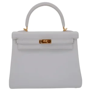Artisan-Grade Hermès Dupes - Kelly 25 Retourne White Epsom Gold HW