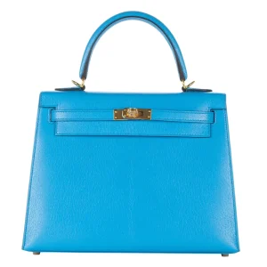 Artisan-Grade Hermès Dupes - Kelly 25 Sellier Bleu Frida Chevre Gold HW