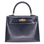 Artisan-Grade Hermès Dupes - Kelly 25 Sellier Bleu Indigo Shiny Lizard Gold HW