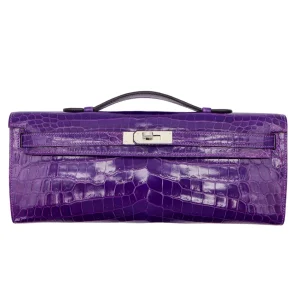 Artisan-Grade Hermès Dupes - Kelly Cut Ultraviolet Shiny Niloticus Crocodile Palladium HW