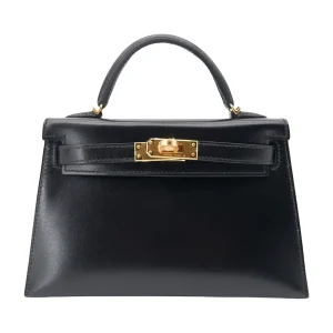 Artisan-Grade Hermès Dupes - Kelly II Sellier Mini Black Box Calf Gold HW