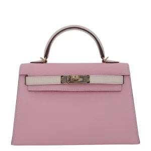 Artisan-Grade Hermès Dupes - Kelly II Sellier Mini HSS Rose Sakura/ Nata Chevre PBHW